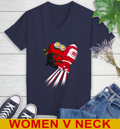MLB Baseball Cincinnatim Reds Deadpool Minion Marvel Shirt Women's V-Neck T-Shirt 12