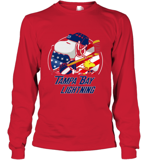 Tampa Bay lightning Snoopy And Woodstock NHL vjgm tampa bay lightningsnoopy and woodstock nhl youth long sleeve 50 front red