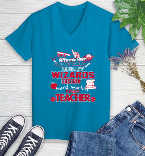 Washington Wizards NBA I'm A Difference Making Student Caring Basketball Loving Kinda Teacher Women's V-Neck T-Shirt 7