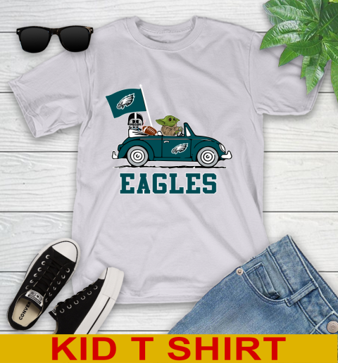 NFL Football Philadelphia Eagles Darth Vader Baby Yoda Driving Star Wars Shirt Youth T-Shirt 5