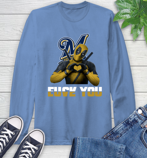 MLB Milwaukee Brewers Deadpool Love You Fuck You Baseball Sports Long Sleeve T-Shirt 12