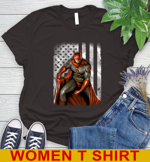 Cincinnati Bengals NFL Football Batman DC American Flag Shirt Women's T-Shirt 9
