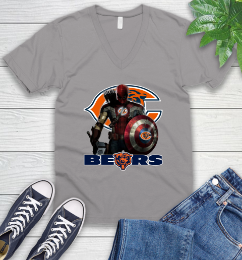 NFL Captain America Thor Spider Man Hawkeye Avengers Endgame Football Chicago Bears V-Neck T-Shirt 4