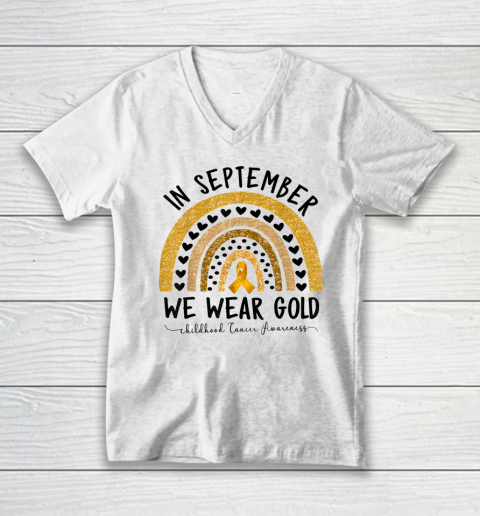 Childhood Cancer Awareness Shirts In September We Wear Gold V-Neck T-Shirt