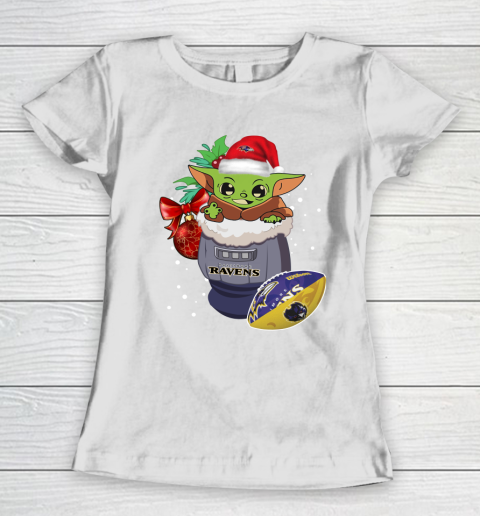 Baltimore Ravens Christmas Baby Yoda Star Wars Funny Happy NFL Women's T-Shirt 3