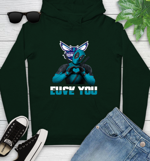 NBA Charlotte Hornets Deadpool Love You Fuck You Basketball Sports Youth Hoodie 14