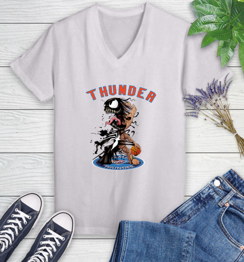 NBA Oklahoma City Thunder Basketball Venom Groot Guardians Of The Galaxy Women's V-Neck T-Shirt