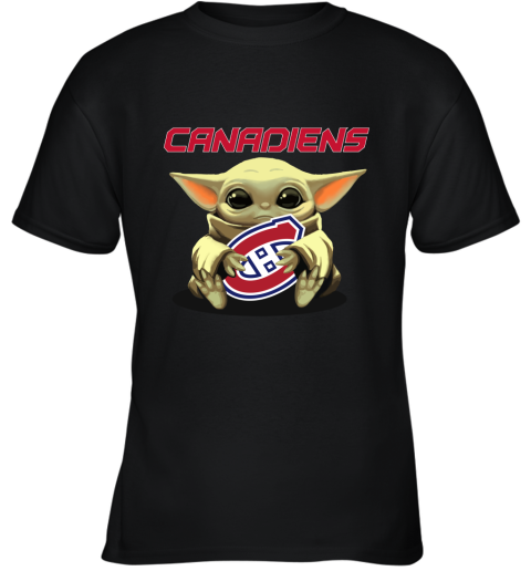 Baby Yoda Hugs The Montreal Canadiens Ice Hockey Youth T-Shirt
