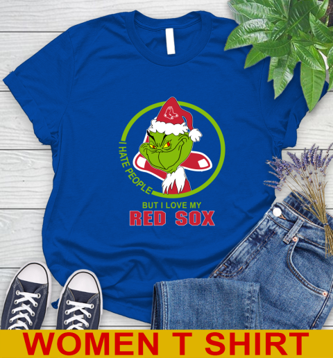 Boston Red Sox MLB Christmas Grinch I Hate People But I Love My Favorite Baseball Team Women's T-Shirt 9