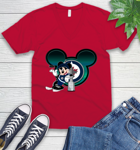 NHL Winnipeg Jets Stanley Cup Mickey Mouse Disney Hockey T Shirt V-Neck T-Shirt 8
