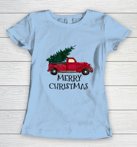 Vintage Red Truck With Merry Christmas Tree Women's T-Shirt 4