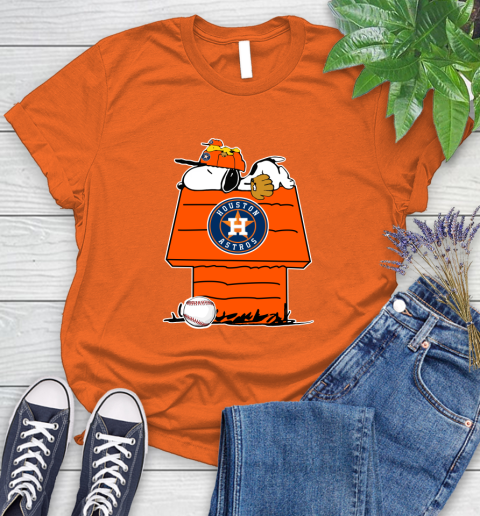 MLB Houston Astros Snoopy Woodstock The Peanuts Movie Baseball T Shirt Women's T-Shirt 4