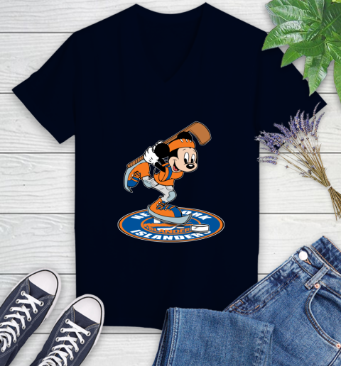 NHL Hockey New York Islanders Cheerful Mickey Disney Shirt Women's V-Neck T-Shirt 3