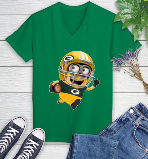 NFL Green Bay Packers Minions Disney Football Sports Women's V-Neck T-Shirt 5