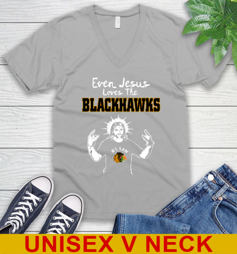 Chicago Blackhawks NHL Hockey Even Jesus Loves The Blackhawks Shirt V-Neck T-Shirt 3