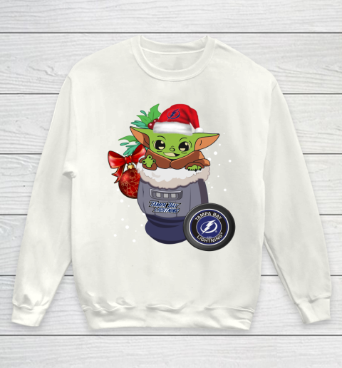 Tampa Bay Lightning Christmas Baby Yoda Star Wars Funny Happy NHL Youth Sweatshirt 2