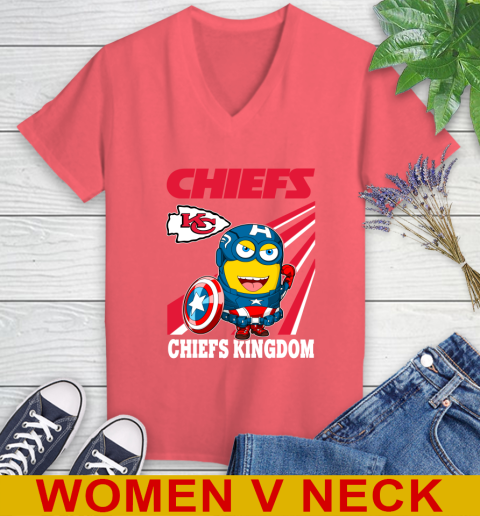 NFL Football Kansas City Chiefs Captain America Marvel Avengers Minion Shirt Women's V-Neck T-Shirt 6