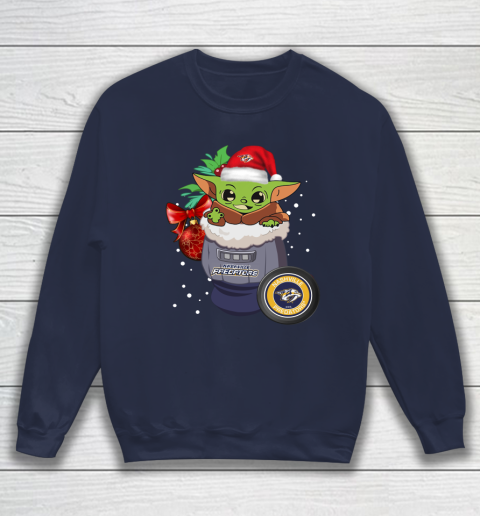 Nashville Predators Christmas Baby Yoda Star Wars Funny Happy NHL Sweatshirt 3