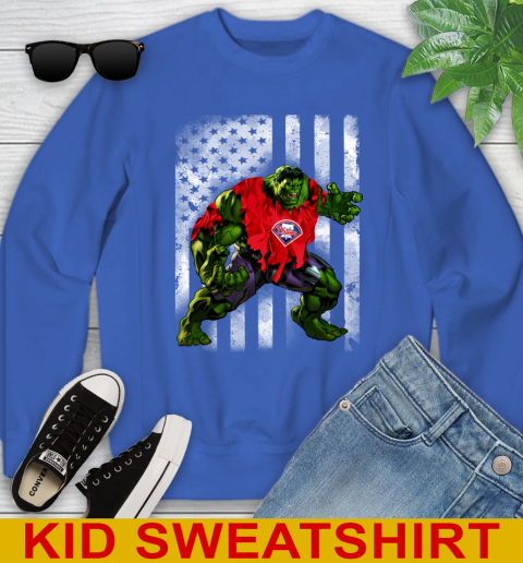 Philadelphia Phillies Hulk Marvel Avengers MLB Baseball American Flag Youth Sweatshirt 6