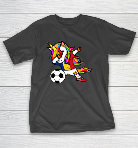 Dabbing Unicorn Romania Football Romanian Flag Soccer T-Shirt 2
