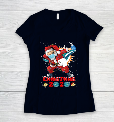 Miami Dolphins Funny Santa Claus Dabbing Christmas 2020 NFL Women's V-Neck T-Shirt 2