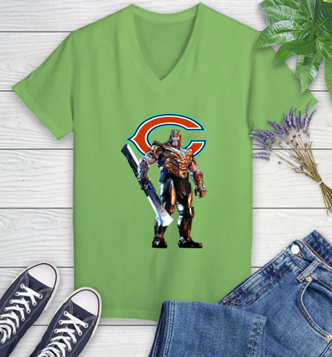 NFL Thanos Gauntlet Avengers Endgame Football Chicago Bears Women's V-Neck T-Shirt 11