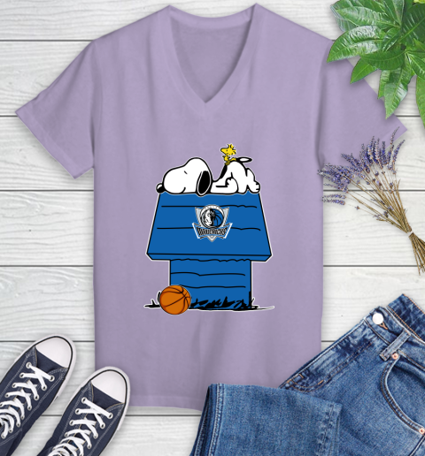 Dallas Mavericks NBA Basketball Snoopy Woodstock The Peanuts Movie Women's V-Neck T-Shirt 14