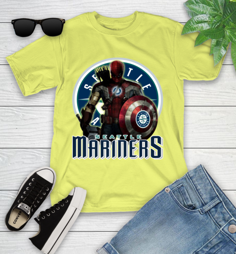 MLB Captain America Thor Spider Man Hawkeye Avengers Endgame Baseball Seattle Mariners Youth T-Shirt 8