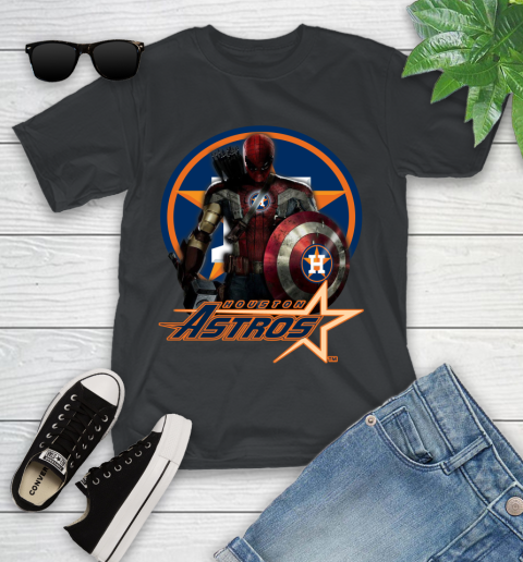MLB Captain America Thor Spider Man Hawkeye Avengers Endgame Baseball Houston Astros Youth T-Shirt 2