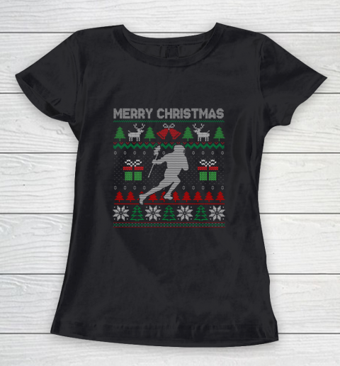 Ugly Christmas Lacrosse Player Santa Tree Xmas Gift Women's T-Shirt