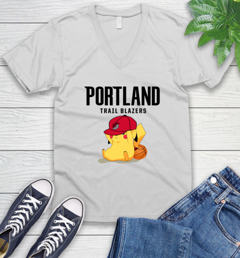 NBA Pikachu Basketball Sports Portland Trail Blazers V-Neck T-Shirt