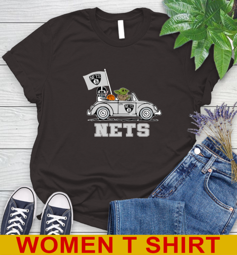 NBA Basketball Brooklyn Nets Darth Vader Baby Yoda Driving Star Wars Shirt Women's T-Shirt 8