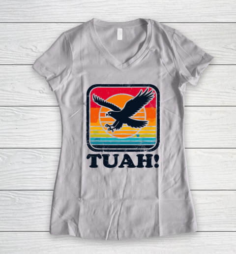 Funny Hawk Tuah Tush Camping Hiking Sarcastic Women's V-Neck T-Shirt