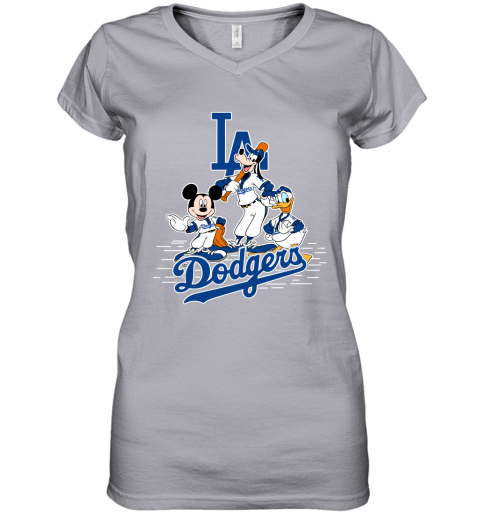 MLB Los Angeles Dodgers Mickey Mouse Donald Duck Goofy Baseball T Shirt  Women's V-Neck T-Shirt