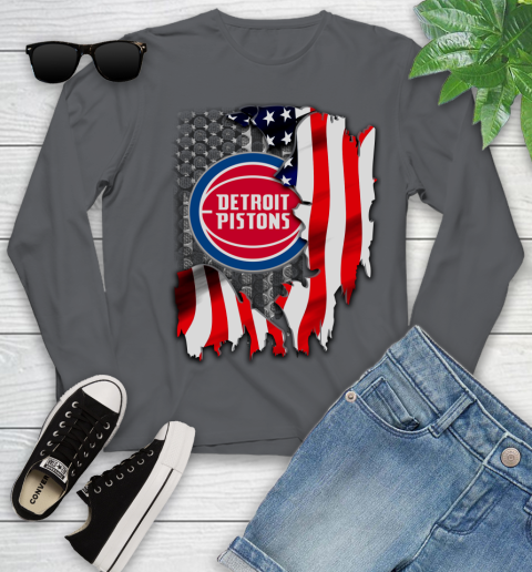 Detroit Pistons NBA Basketball American Flag Youth Long Sleeve 9