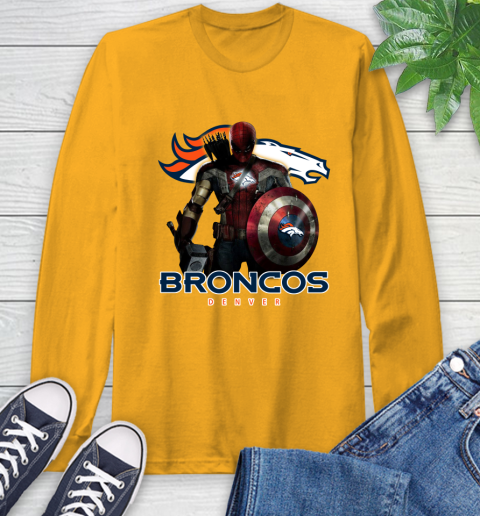 NFL Captain America Thor Spider Man Hawkeye Avengers Endgame Football Denver Broncos Long Sleeve T-Shirt 3