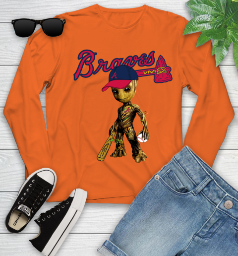 MLB Atlanta Braves Groot Guardians Of The Galaxy Baseball Youth Long Sleeve 4