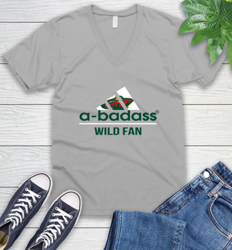 NHL A Badass Minnesota Wild Fan Adidas Hockey Sports V-Neck T-Shirt 3