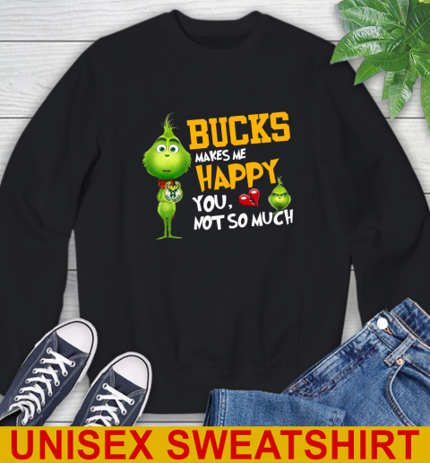 NBA Milwaukee Bucks Makes Me Happy You Not So Much Grinch Basketball Sports Sweatshirt
