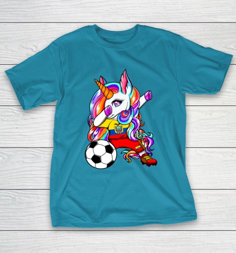 Dabbing Unicorn Ecuador Soccer Fans Jersey Flag Football T-Shirt 8