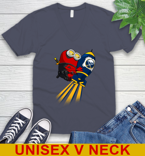NHL Hockey Buffalo Sabres Deadpool Minion Marvel Shirt V-Neck T-Shirt 7
