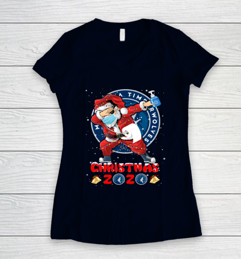 Minnesota Timberwolves Funny Santa Claus Dabbing Christmas 2020 NBA Women's V-Neck T-Shirt 2