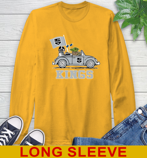 NHL Hockey Los Angeles Kings Darth Vader Baby Yoda Driving Star Wars Shirt Long Sleeve T-Shirt 3