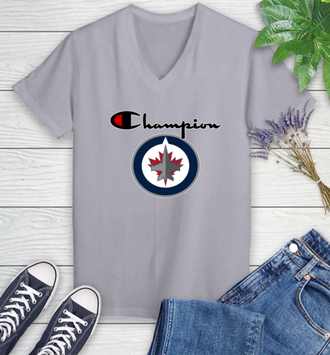 NHL Hockey Winnipeg Jets Champion Shirt Women's V-Neck T-Shirt 2