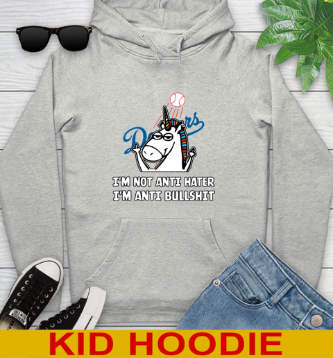 Los Angeles Dodgers MLB Baseball Unicorn I'm Not Anti Hater I'm Anti Bullshit Youth Hoodie