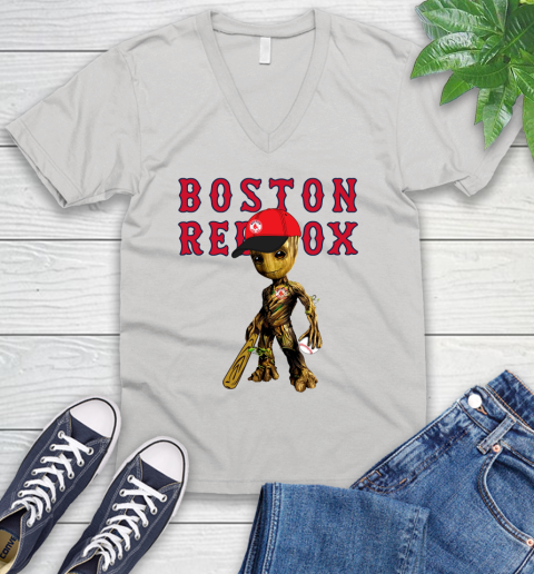 MLB Boston Red Sox Groot Guardians Of The Galaxy Baseball V-Neck T-Shirt