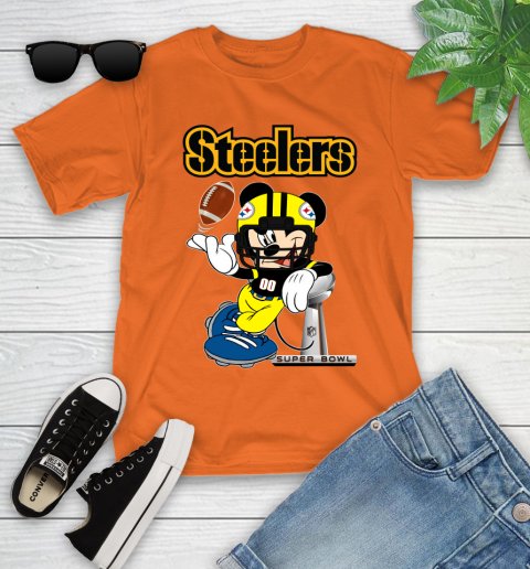 NFL Pittsburgh Steelers Mickey Mouse Disney Super Bowl Football T Shirt Youth T-Shirt 7