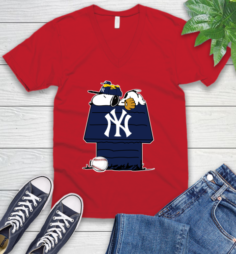 MLB New York Yankees Snoopy Woodstock The Peanuts Movie Baseball T Shirt V-Neck T-Shirt 7