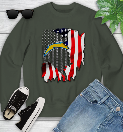 Los Angeles Chargers NFL Football American Flag Youth Sweatshirt 9