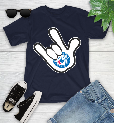 Philadelphia 76ers NBA Basketball Mickey Rock Hand Disney Youth T-Shirt 3